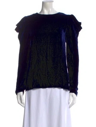 Pre-owned Tibi Crew Neck Long Sleeve Blouse In Blue