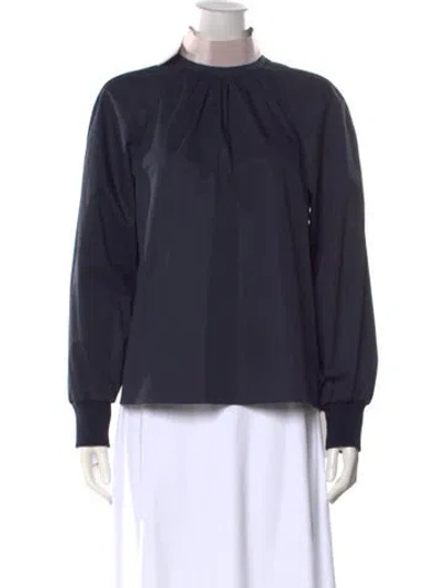 Pre-owned Tibi Crew Neck Long Sleeve Blouse In Blue