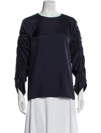 Pre-owned Tibi Crew Neck Long Sleeve Blouse In Blue