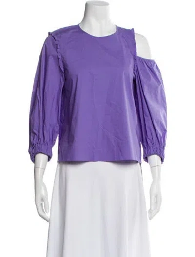 Pre-owned Tibi Crew Neck Long Sleeve Blouse In Blue