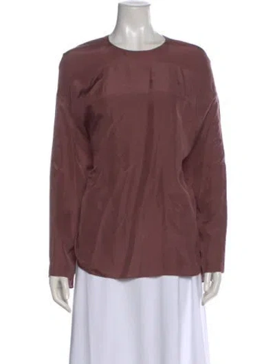 Pre-owned Tibi Crew Neck Long Sleeve Blouse In Brown