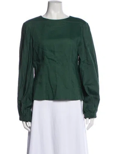 Pre-owned Tibi Crew Neck Long Sleeve Blouse In Green