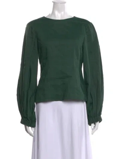 Pre-owned Tibi Crew Neck Long Sleeve Blouse In Green