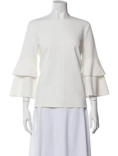 Pre-owned Tibi Crew Neck Long Sleeve Blouse In White