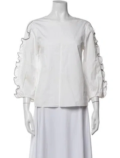 Pre-owned Tibi Crew Neck Long Sleeve Blouse In White