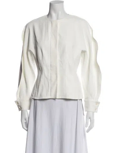 Pre-owned Tibi Crew Neck Long Sleeve Blouse In White