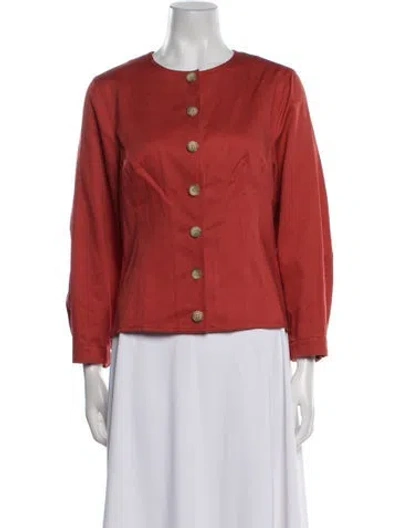 Pre-owned Tibi Crew Neck Long Sleeve Button-up Top In Brown