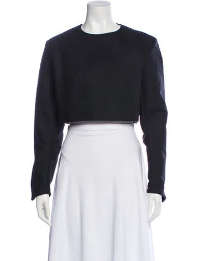 Pre-owned Tibi Crew Neck Long Sleeve Crop Top In Blue