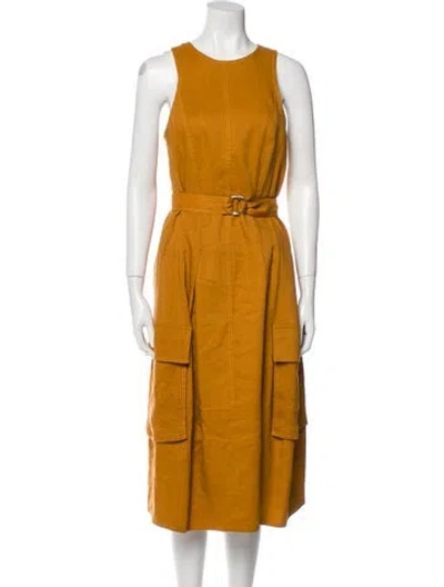 Pre-owned Tibi Crew Neck Midi Length Dress In Brown