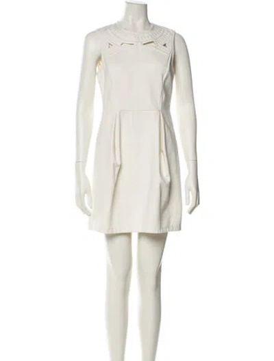 Pre-owned Tibi Crew Neck Mini Dress In White