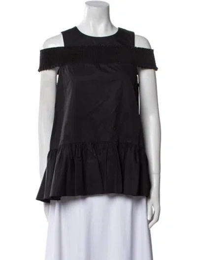 Pre-owned Tibi Crew Neck Short Sleeve Blouse In Black