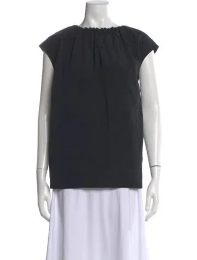 Pre-owned Tibi Crew Neck Short Sleeve Blouse In Black