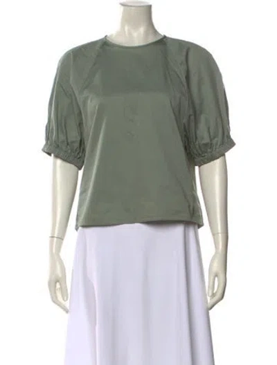 Pre-owned Tibi Crew Neck Short Sleeve Blouse In Green