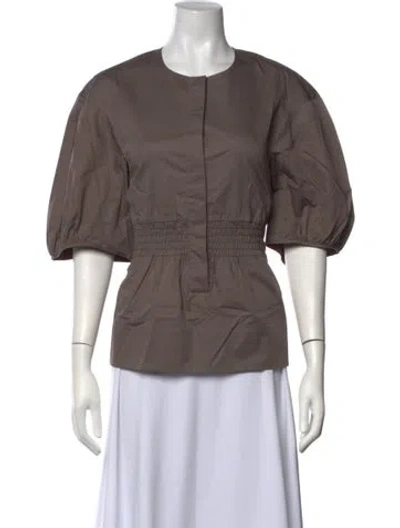 Pre-owned Tibi Crew Neck Short Sleeve Blouse In Neutrals