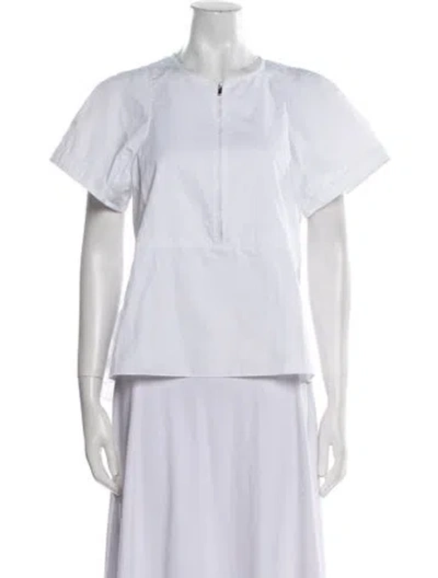 Pre-owned Tibi Crew Neck Short Sleeve Button-up Top In White