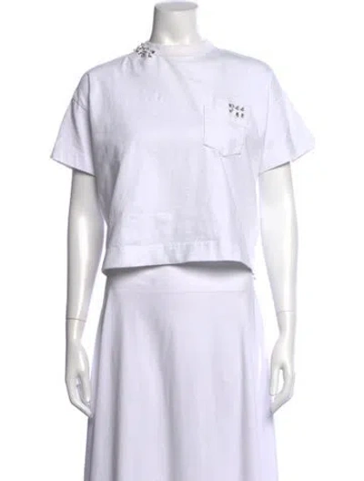 Pre-owned Tibi Crew Neck Short Sleeve Crop Top In White