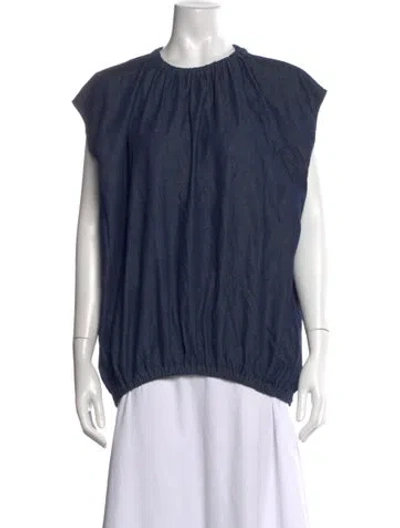 Pre-owned Tibi Crew Neck Short Sleeve Top In Blue