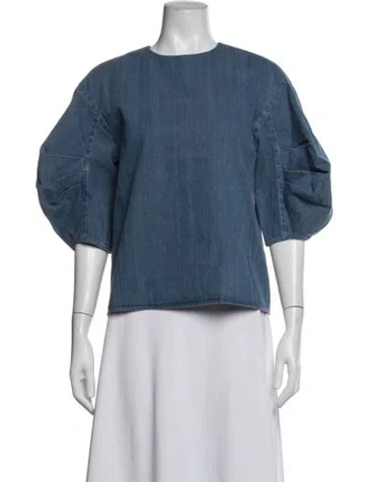 Pre-owned Tibi Crew Neck Short Sleeve Top In Blue