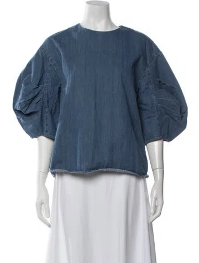 Pre-owned Tibi Crew Neck Short Sleeve Top In Blue