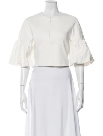 Pre-owned Tibi Crew Neck Short Sleeve Top In White