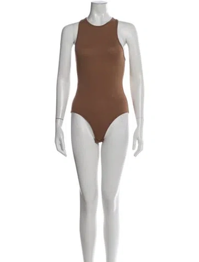 Pre-owned Tibi Crew Neck Sleeveless Bodysuit W/ Tags In Brown/neutrals