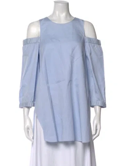 Pre-owned Tibi Crew Neck Three-quarter Sleeve Blouse In Blue