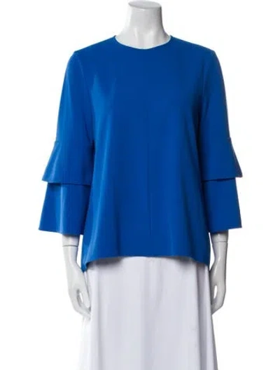 Pre-owned Tibi Crew Neck Three-quarter Sleeve Blouse In Blue
