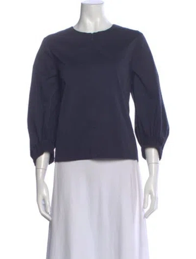 Pre-owned Tibi Crew Neck Three-quarter Sleeve Blouse In Blue
