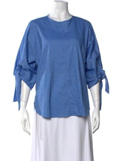 Pre-owned Tibi Crew Neck Three-quarter Sleeve Blouse In Blue