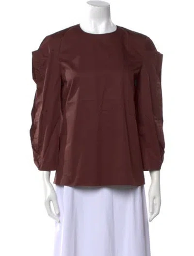 Pre-owned Tibi Crew Neck Three-quarter Sleeve Blouse In Brown
