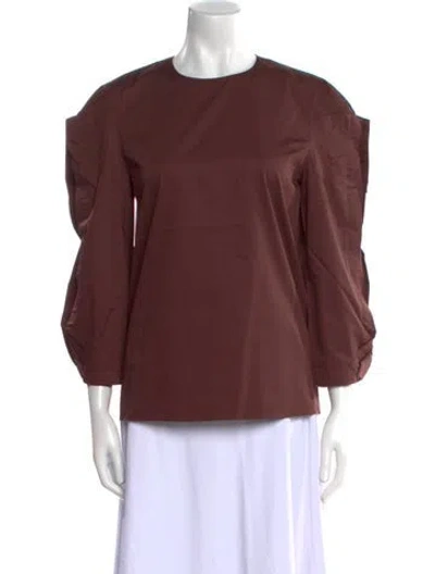 Pre-owned Tibi Crew Neck Three-quarter Sleeve Blouse In Brown