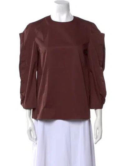 Pre-owned Tibi Crew Neck Three-quarter Sleeve Blouse In Brown