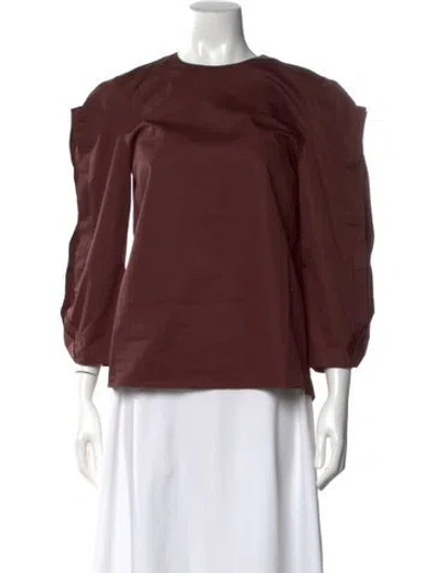 Pre-owned Tibi Crew Neck Three-quarter Sleeve Blouse In Brown