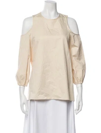 Pre-owned Tibi Crew Neck Three-quarter Sleeve Blouse In Neutral