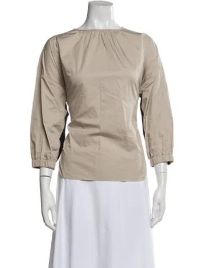 Pre-owned Tibi Crew Neck Three-quarter Sleeve Blouse In Neutral