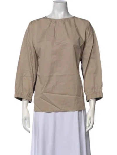 Pre-owned Tibi Crew Neck Three-quarter Sleeve Blouse In Neutrals