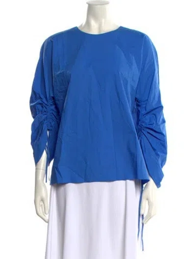 Pre-owned Tibi Crew Neck Three-quarter Sleeve Blouse W/ Tags In Blue