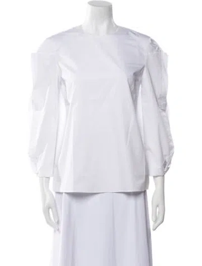Pre-owned Tibi Crew Neck Three-quarter Sleeve Blouse In White