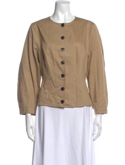 Pre-owned Tibi Crew Neck Three-quarter Sleeve Button-up Top In Neutral