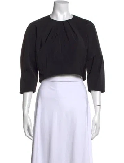 Pre-owned Tibi Crew Neck Three-quarter Sleeve Crop Top In Black