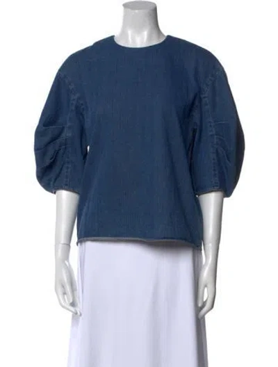 Pre-owned Tibi Crew Neck Three-quarter Sleeve Crop Top In Blue
