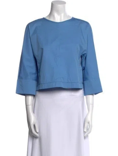 Pre-owned Tibi Crew Neck Three-quarter Sleeve Crop Top In Blue