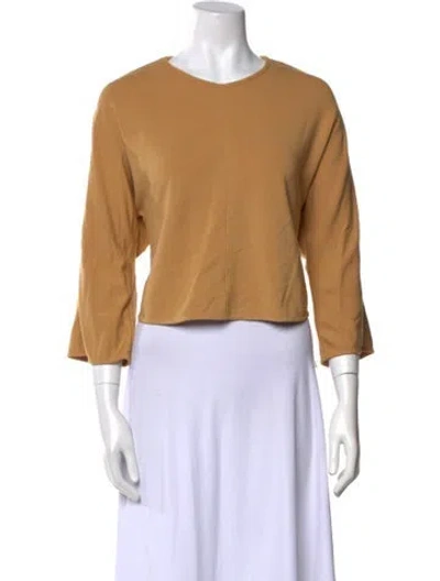 Pre-owned Tibi Crew Neck Three-quarter Sleeve Crop Top In Green