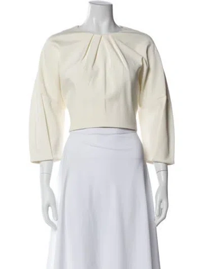 Pre-owned Tibi Crew Neck Three-quarter Sleeve Crop Top In White