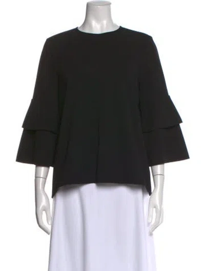 Pre-owned Tibi Crew Neck Three-quarter Sleeve Top In Black