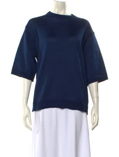 Pre-owned Tibi Crew Neck Three-quarter Sleeve Top In Blue