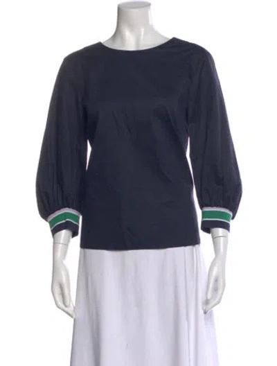 Pre-owned Tibi Crew Neck Three-quarter Sleeve Top In Blue