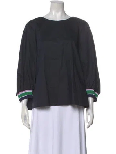 Pre-owned Tibi Crew Neck Three-quarter Sleeve Top In Blue