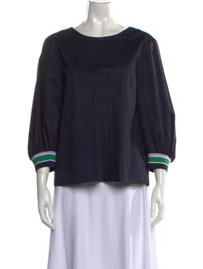 Pre-owned Tibi Crew Neck Three-quarter Sleeve Top In Blue