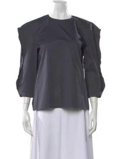 Pre-owned Tibi Crew Neck Three-quarter Sleeve Top In Gray